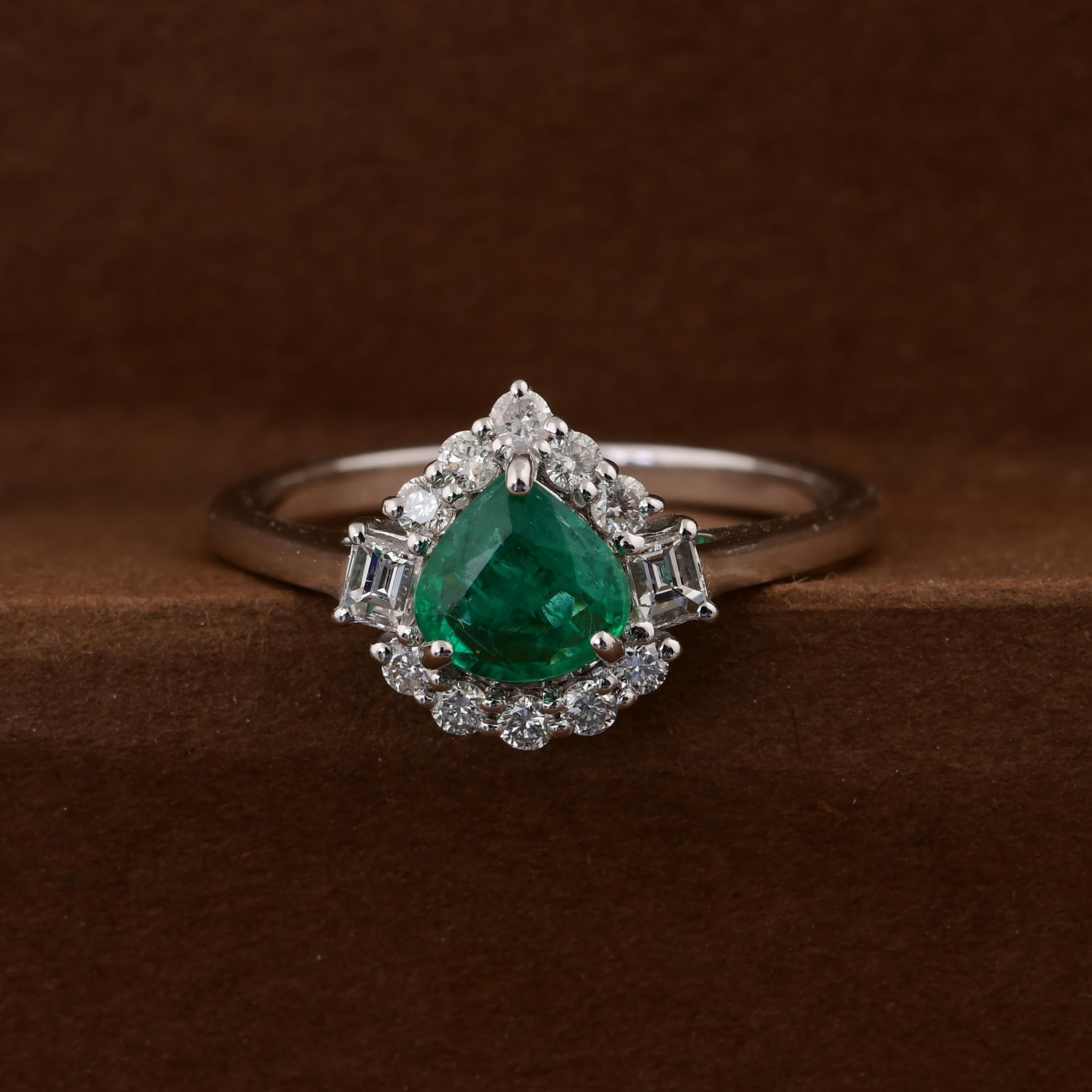 Real 0,51 Karat sambischer Smaragd 0,34 Karat SI/H Diamantring 18 Karat Weißgold Damen im Angebot