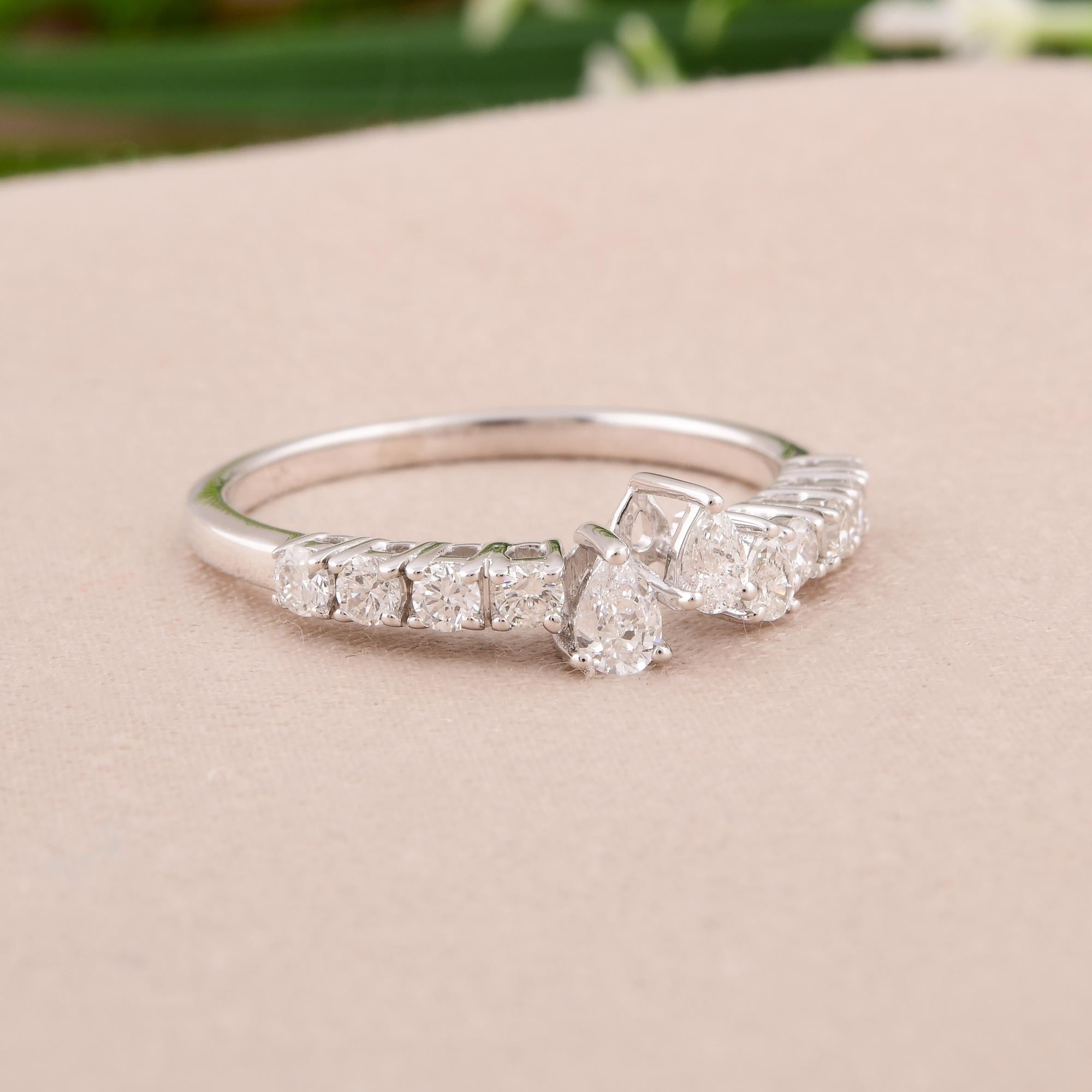 in vendita:  Vero anello con pera e diamante rotondo da 0,52 carati in oro bianco 14 carati Gioielli fatti a mano 6