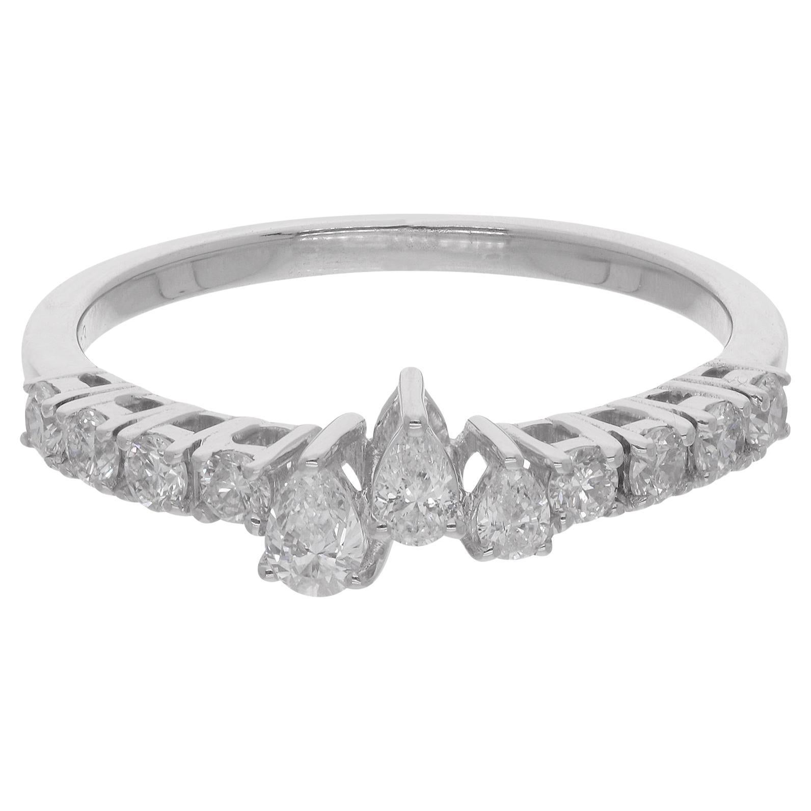 Real 0,52 Karat Birnen- und runder Diamantring 14 Karat Weißgold Handgefertigter Schmuck