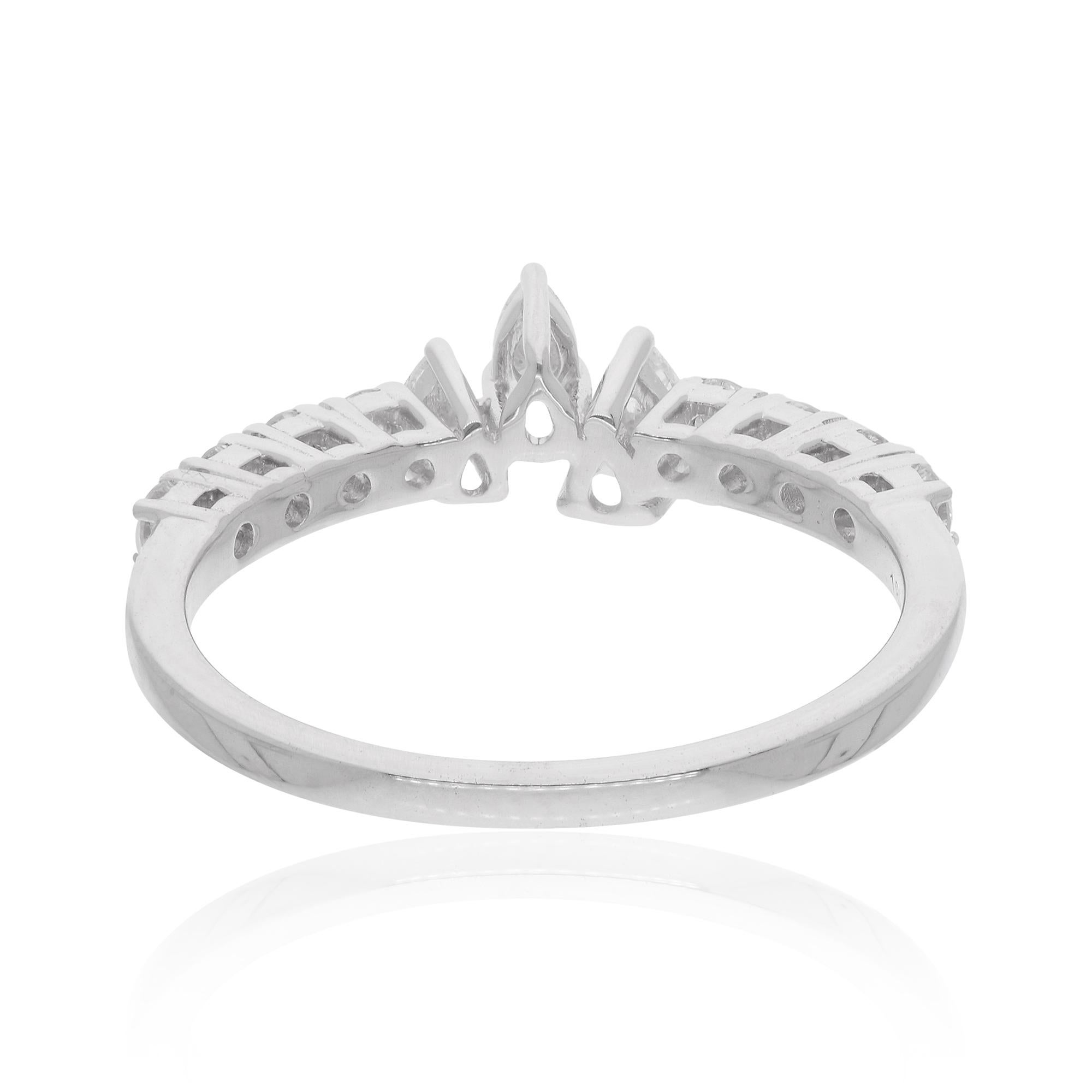 Real 0.52 Carat Pear & Round Diamond Ring 18 Karat White Gold Handmade Jewelry In New Condition For Sale In Diera, Dubai