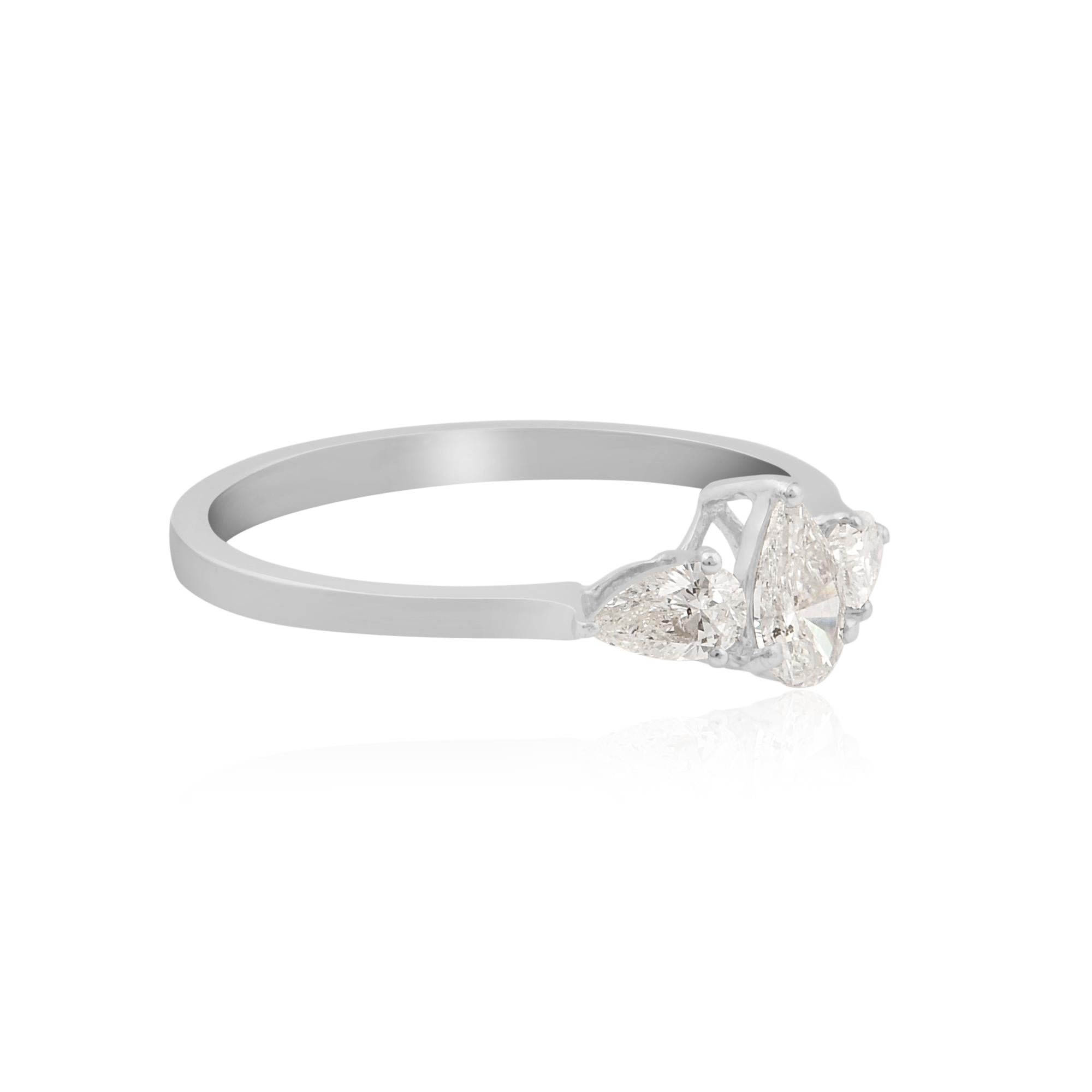 For Sale:  Real 0.53 Carat SI Clarity HI Color Solitaire Pear Diamond Ring 18k White Gold 2