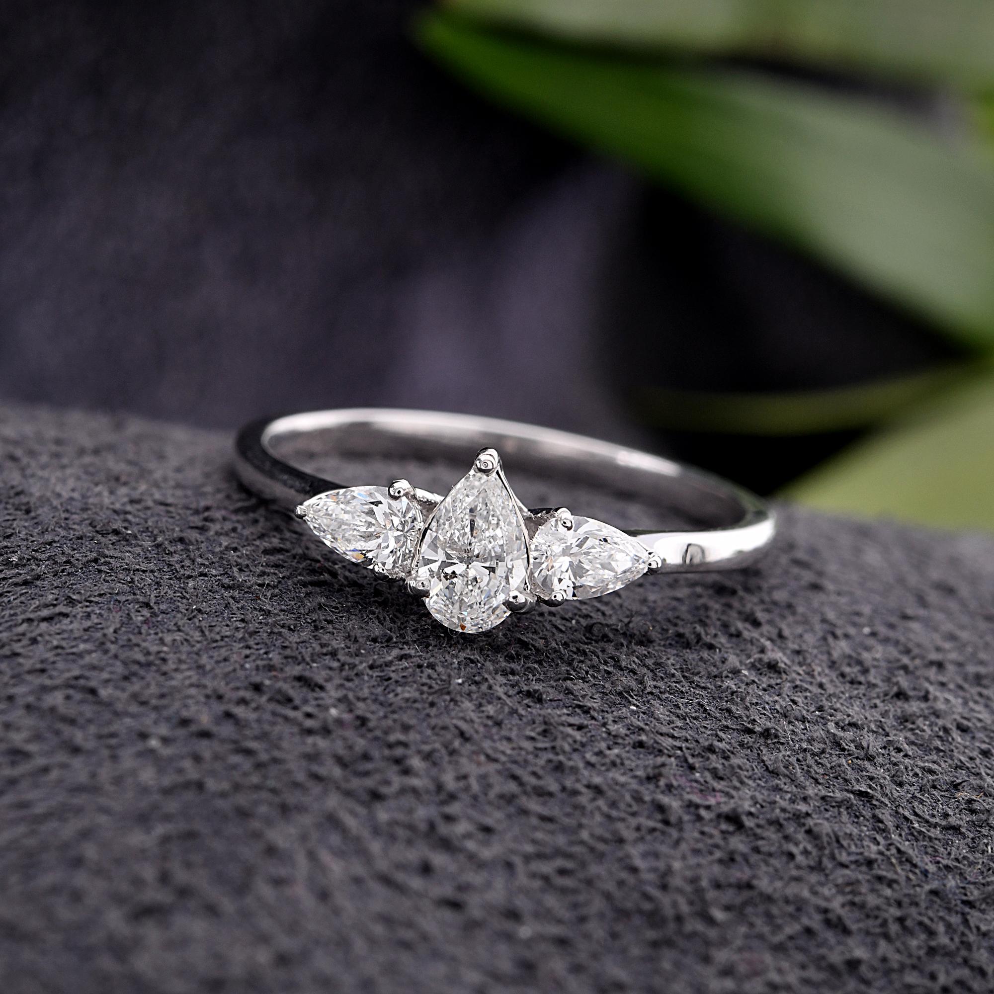 En vente :  Bague solitaire en diamant poire véritable de 0,53 carat, pureté SI, couleur HI, en or blanc 18k 3