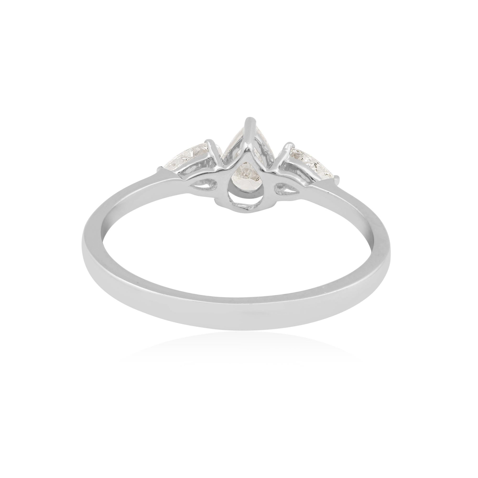 For Sale:  Real 0.53 Carat SI Clarity HI Color Solitaire Pear Diamond Ring 18k White Gold 5