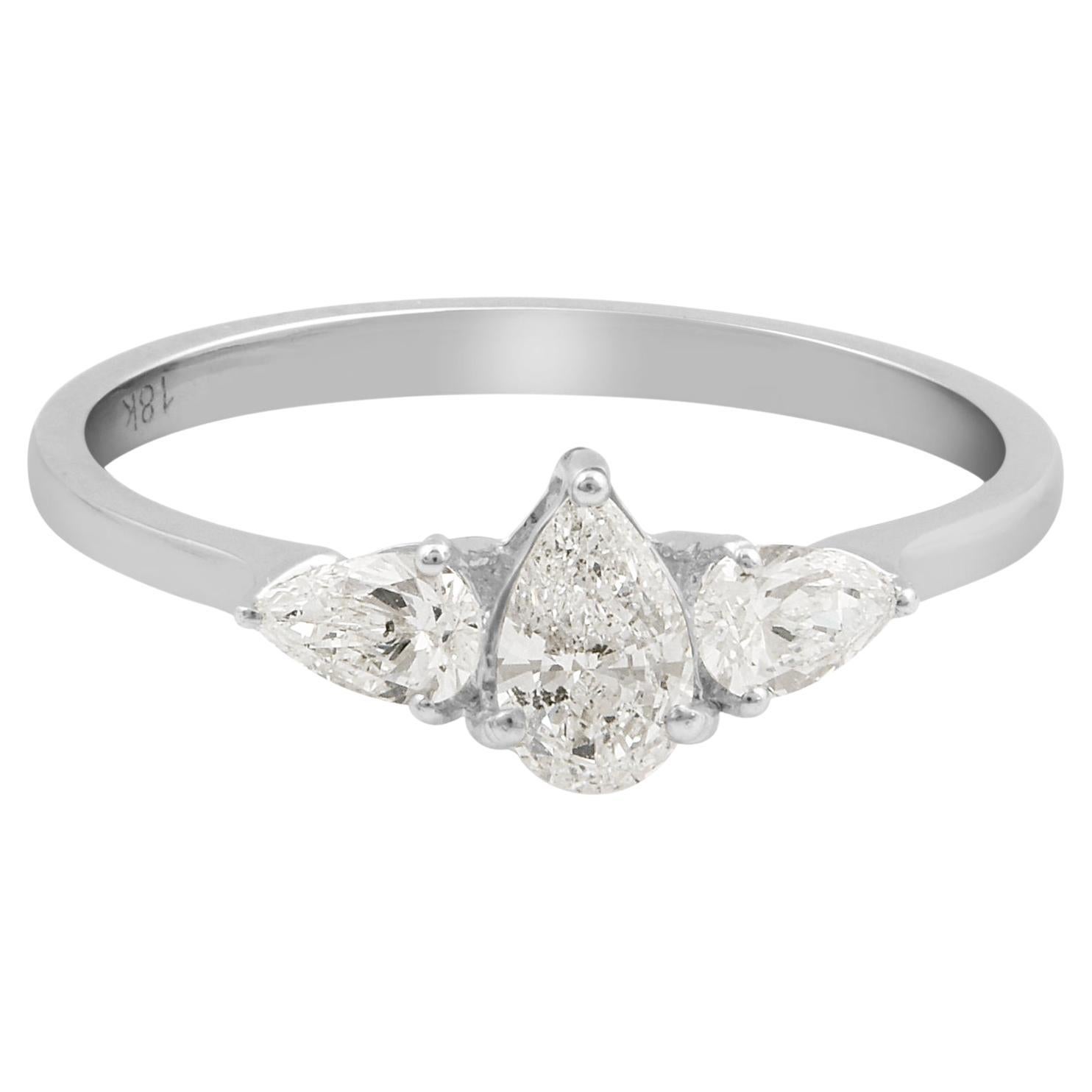 Real 0.53 Carat SI Clarity HI Color Solitaire Pear Diamond Ring 18k White Gold