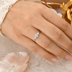 Real 0.53ct SI Clarity HI Color Diamond Dainty Three Stone Ring 18k White Gold