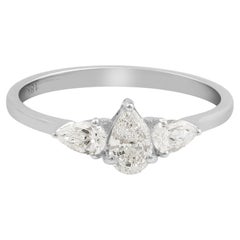 Real 0.53ct SI Clarity HI Color Diamond Dainty Three Stone Ring 18k White Gold