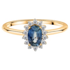 Zafiro azul auténtico de 0,54 quilates Anillo de diamantes SI/H de 0,13 quilates Oro amarillo de 14 quilates