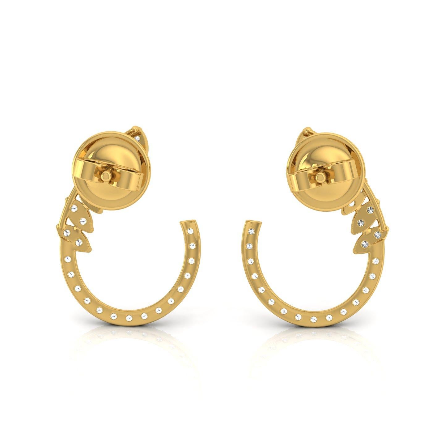 Round Cut Real 0.54 Carat SI Clarity HI Color Diamond Stud Earrings 14 Karat Yellow Gold For Sale