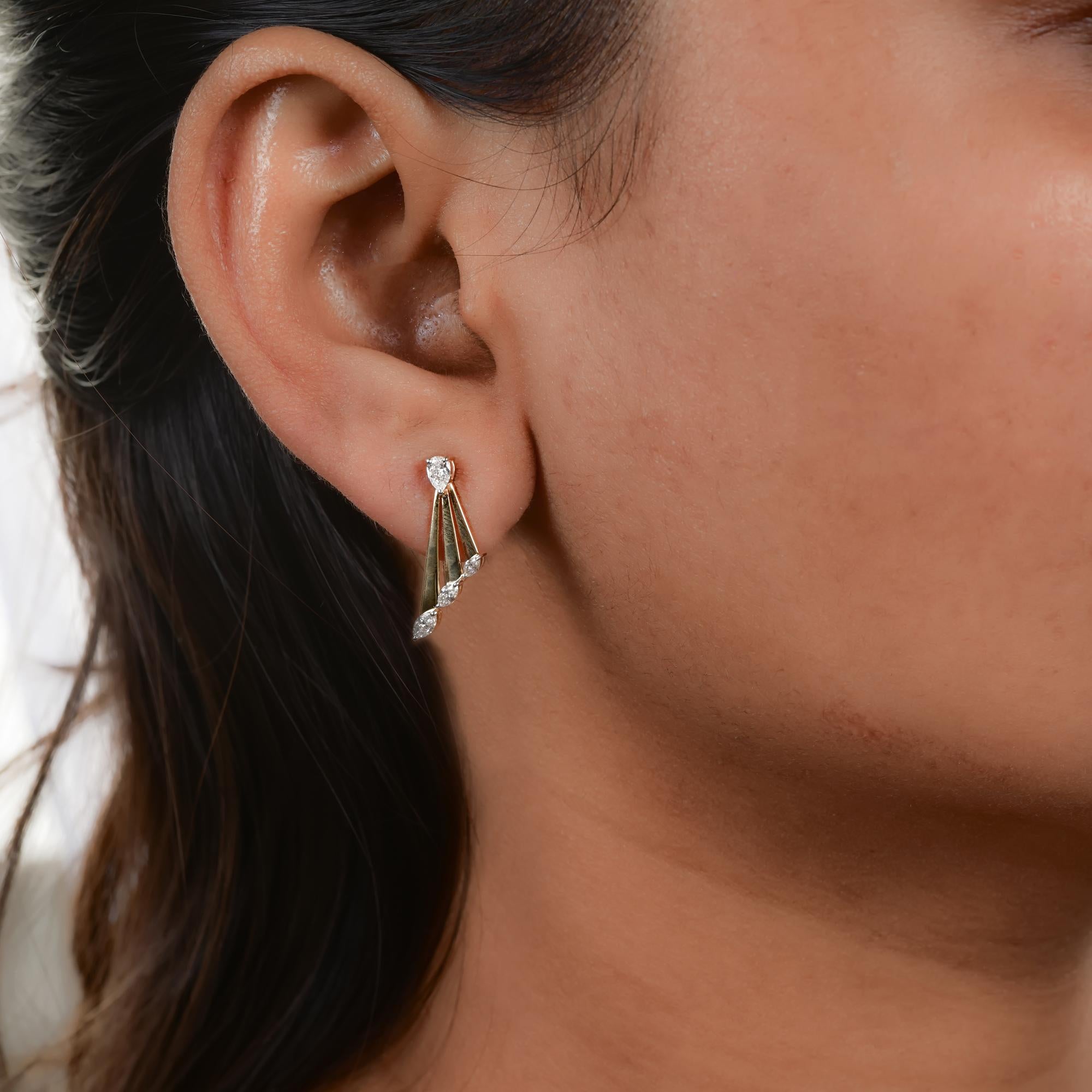 Modern Natural 0.55 Carat SI/H Pear Brilliant Cut Diamond Earrings 14 Karat Yellow Gold For Sale