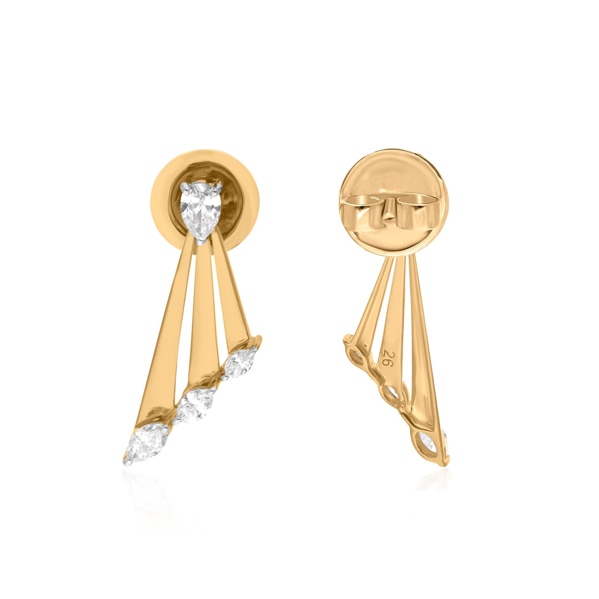 Natural 0.55 Carat SI/H Pear Brilliant Cut Diamond Earrings 14 Karat Yellow Gold In New Condition For Sale In Diera, Dubai