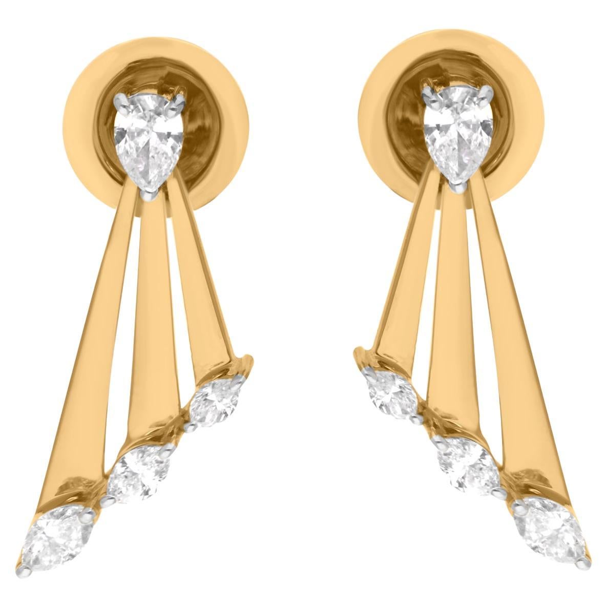 Natural 0.55 Carat SI/H Pear Brilliant Cut Diamond Earrings 14 Karat Yellow Gold