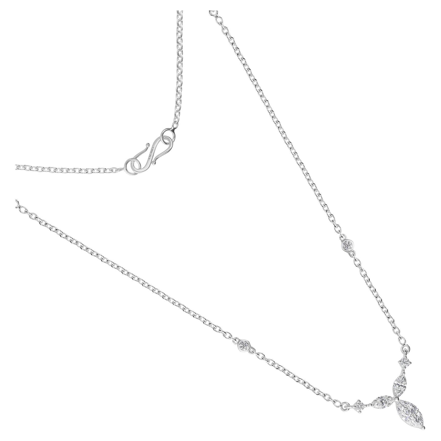Real 0,58 Karat SI/H Marquise-Halskette aus 18 Karat Weißgold mit rundem Diamanten in Rundform in Diamantform