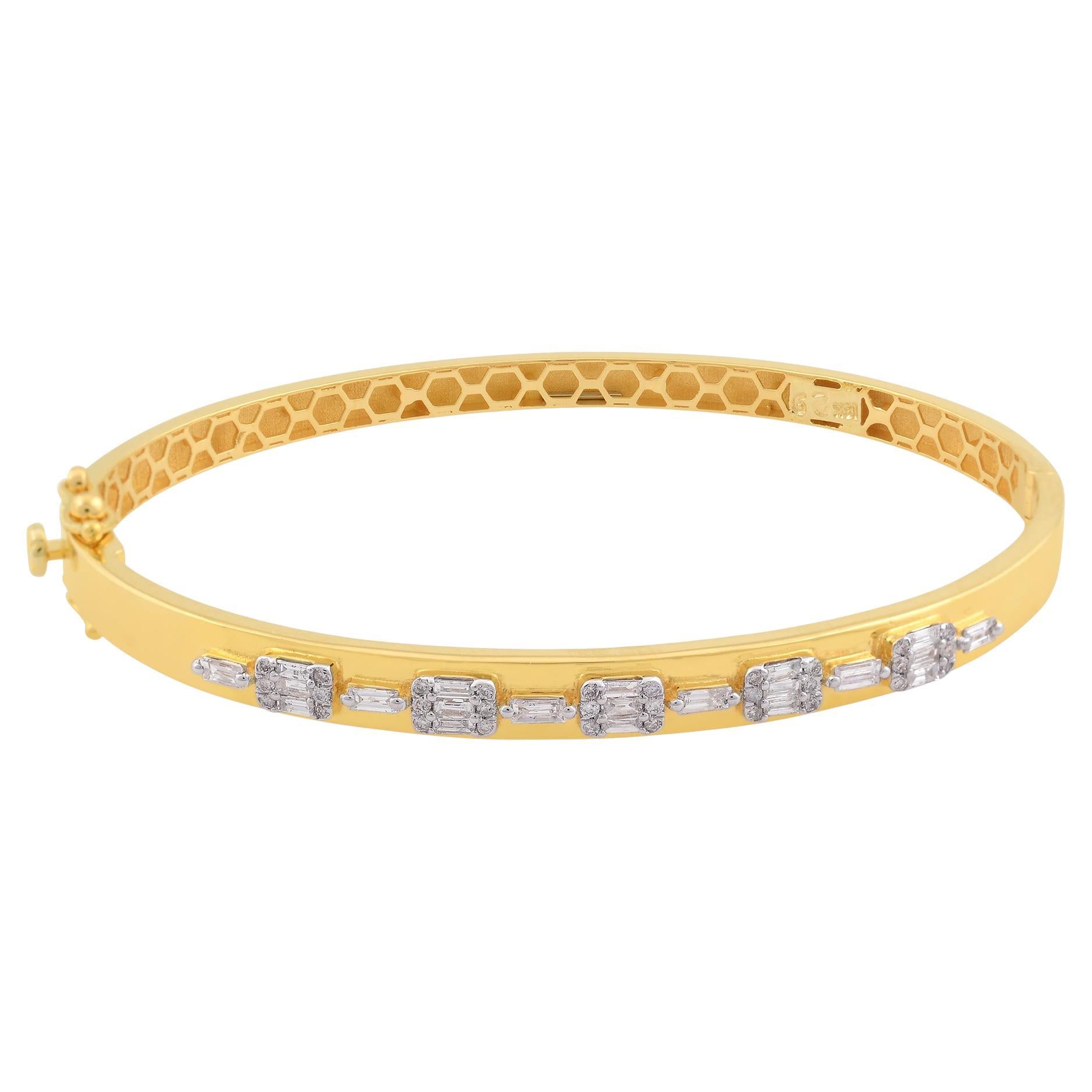 Real 0.6 Karat SI Reinheit HI Farbe Baguette Diamant-Armreif 18k Gelbgold im Angebot