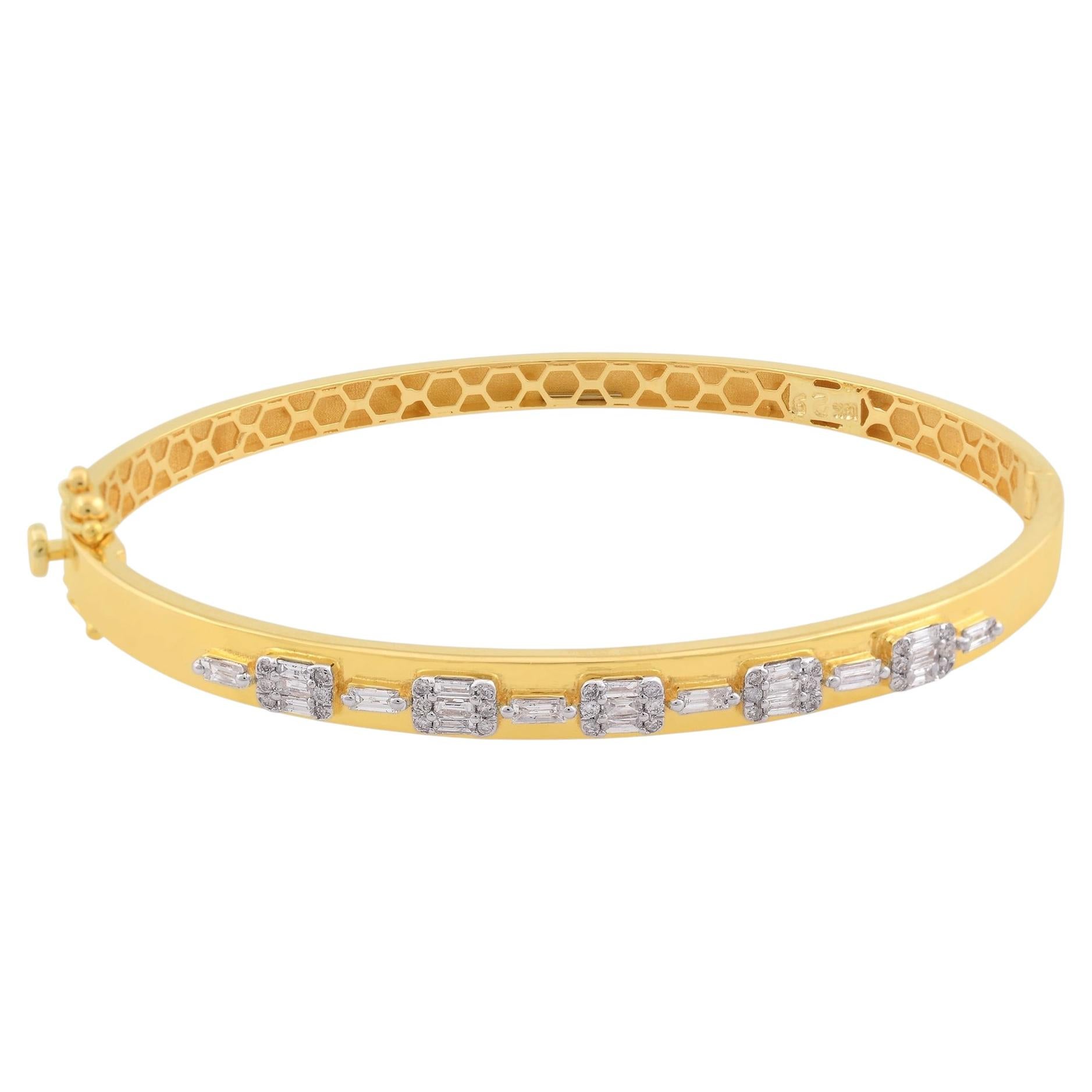 Real 0.6 Ct SI Clarity HI Color Baguette Diamond Bangle Bracelet 18k Yellow Gold