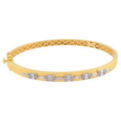 Real 0.6 Ct SI Clarity HI Color Baguette Diamond Bangle Bracelet 18k Yellow Gold
