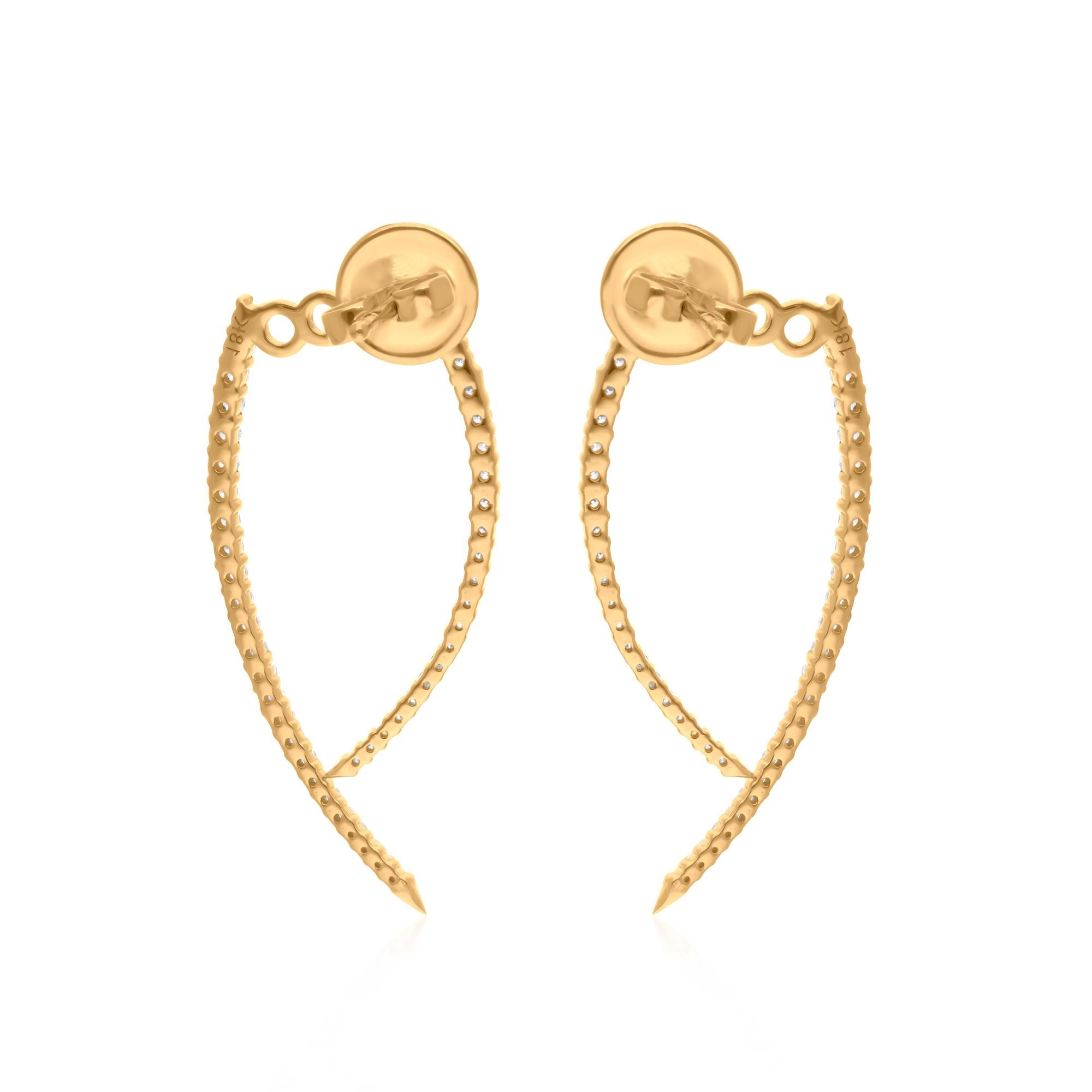 Real 0.60 Carat Pave Diamond Curve Jacket Earrings 14 Karat Yellow Gold Jewelry In New Condition For Sale In Diera, Dubai