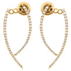 Real 0,60 Karat Pave Diamant Curve Jacke Ohrringe 18 Karat Gelbgold Schmuck