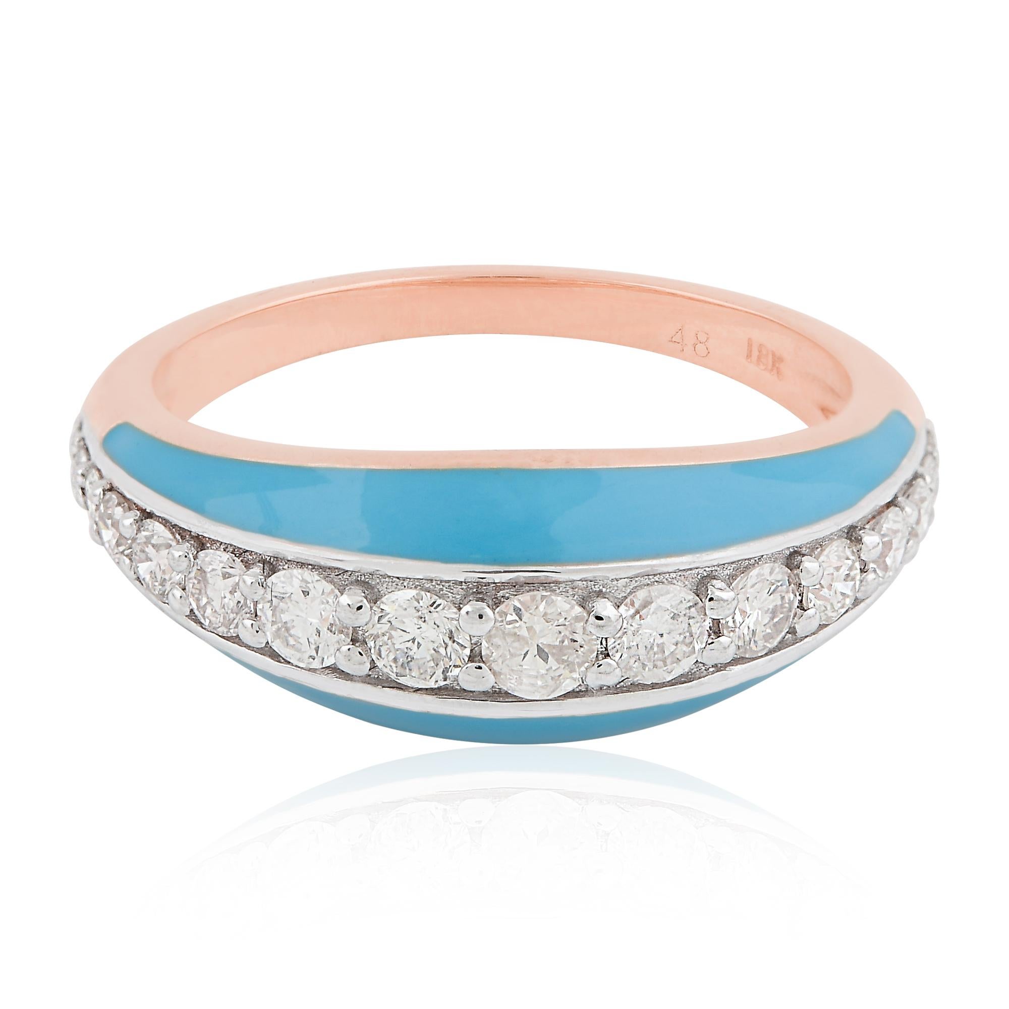 Echte 0,60 Karat SI Reinheit HI Farbe Diamant Emaille Dome Ring 14 Karat Rose Gold