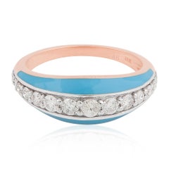 Anillo con cúpula de esmalte de diamantes de 0,60 quilates de oro rosa de 14 quilates con pureza SI y color HI