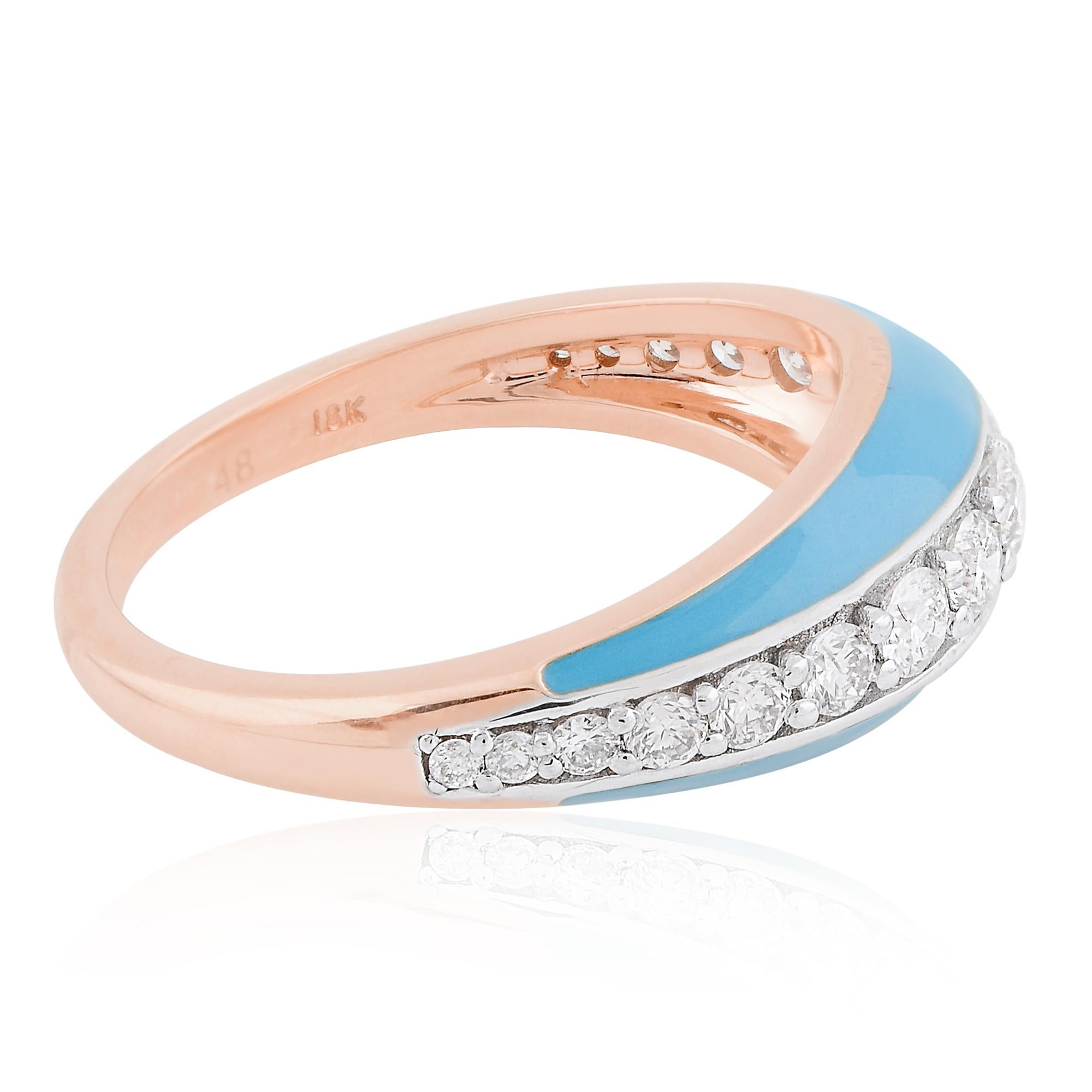 For Sale:  Real 0.60 Carat SI Clarity HI Color Diamond Enamel Dome Ring 18 Karat Rose Gold 2