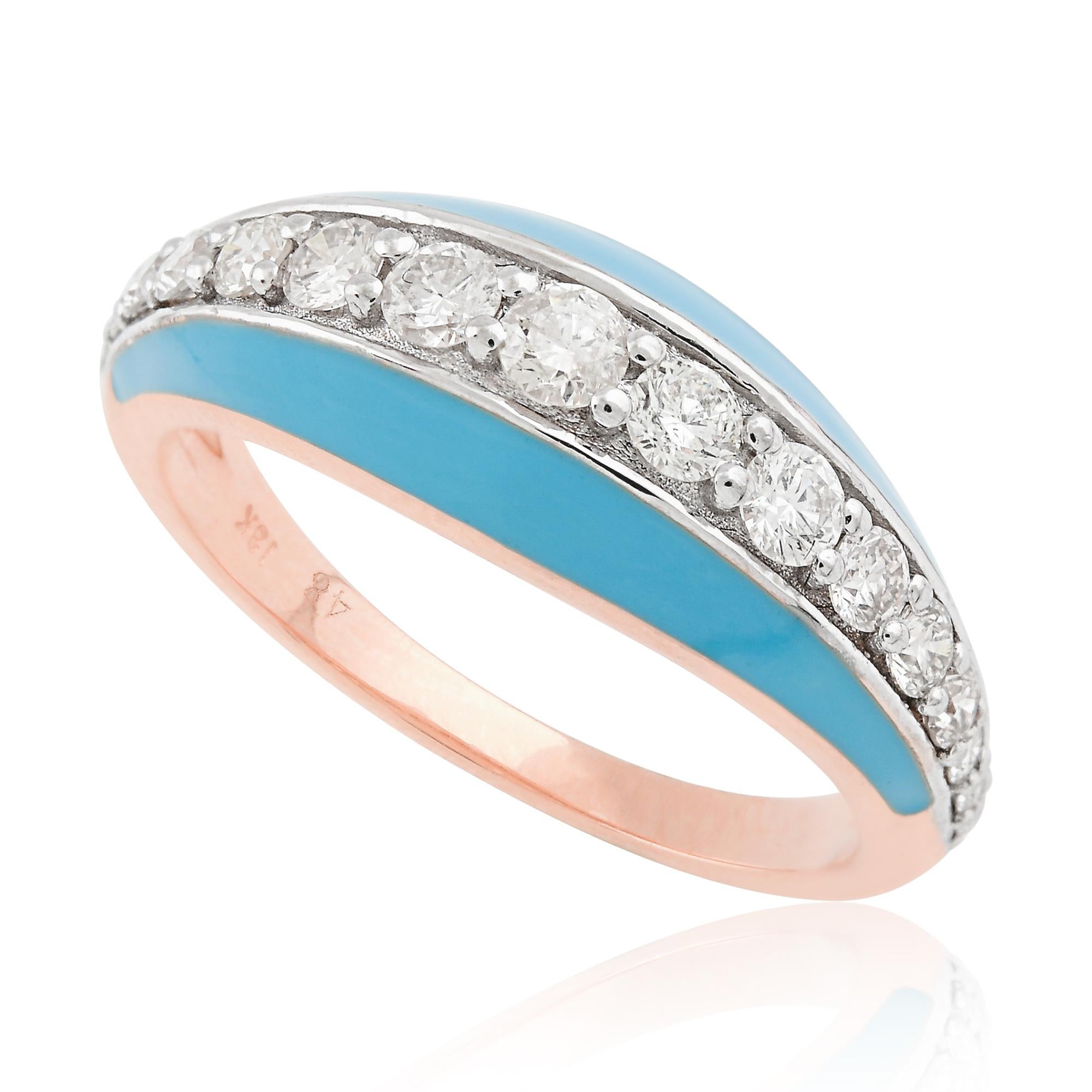 For Sale:  Real 0.60 Carat SI Clarity HI Color Diamond Enamel Dome Ring 18 Karat Rose Gold 3