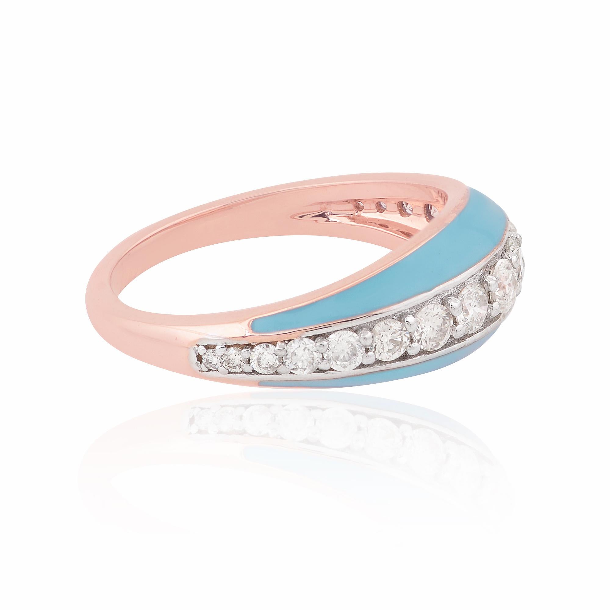 Modern Real 0.60 Carat SI Clarity HI Color Diamond Enamel Dome Ring 18 Karat Rose Gold For Sale