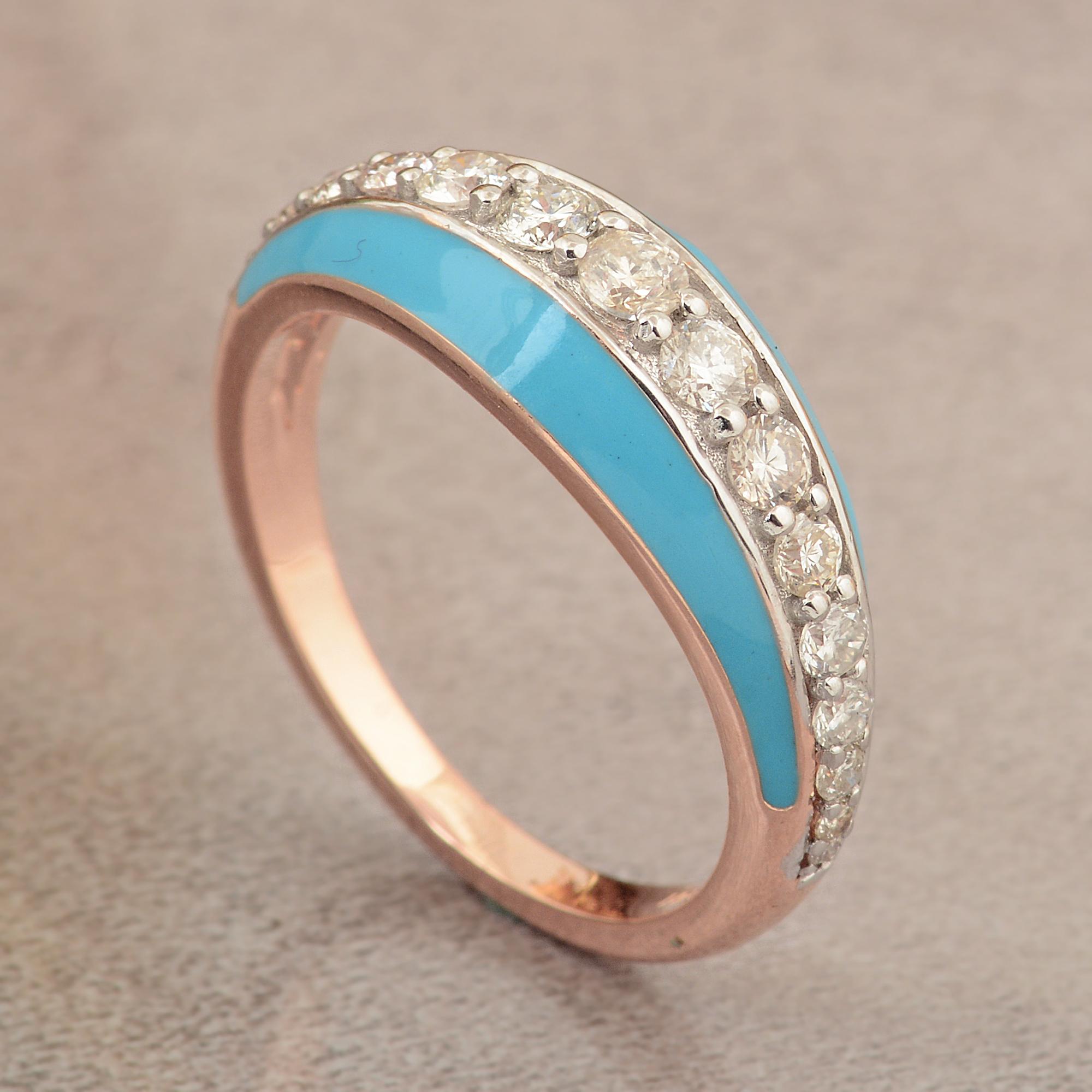 Real 0.60 Carat SI Clarity HI Color Diamond Enamel Dome Ring 18 Karat Rose Gold In New Condition For Sale In Diera, Dubai
