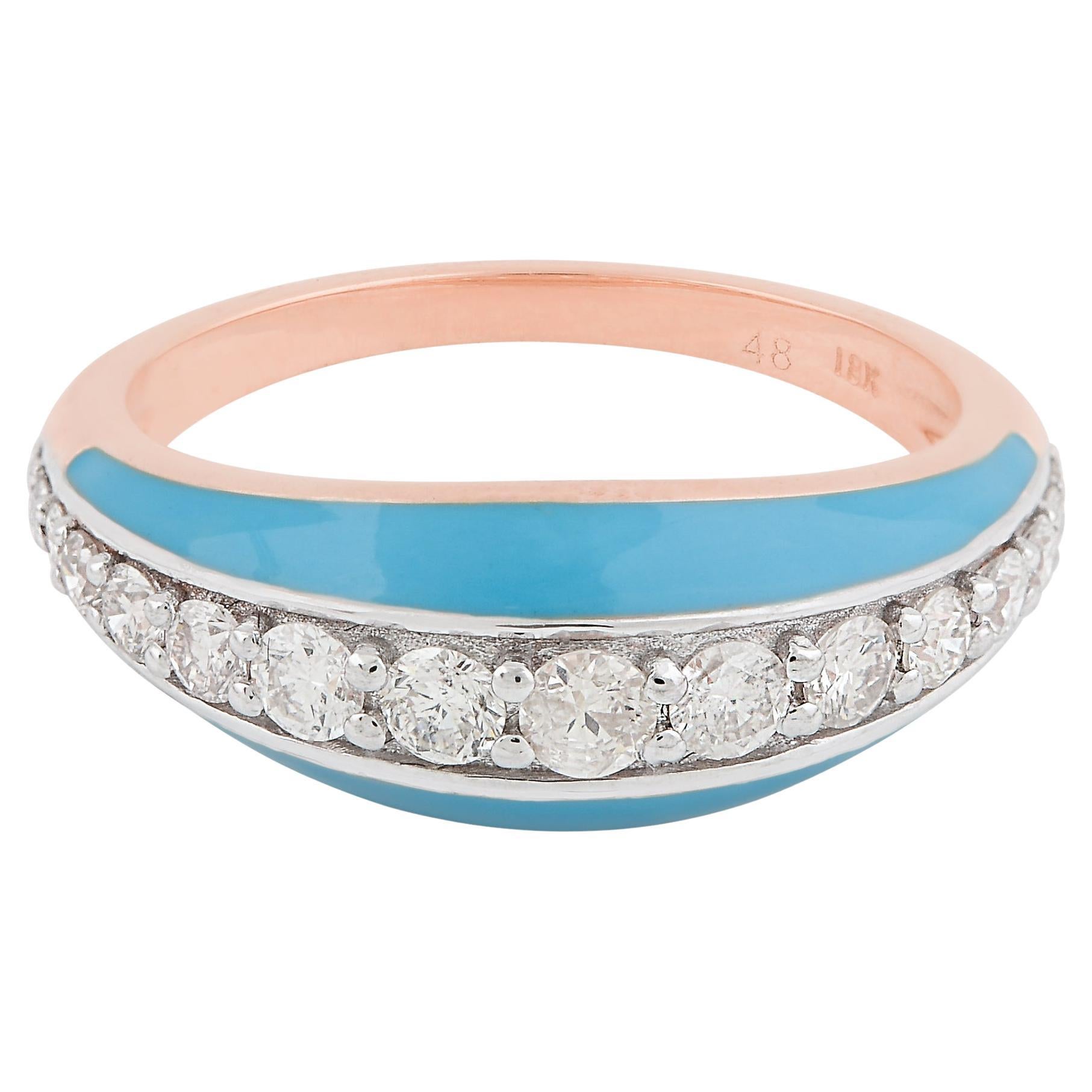 For Sale:  Real 0.60 Carat SI Clarity HI Color Diamond Enamel Dome Ring 18 Karat Rose Gold