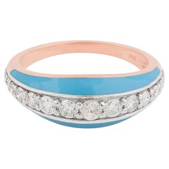 Real 0.60 Carat SI Clarity HI Color Diamond Enamel Dome Ring 18 Karat Rose Gold