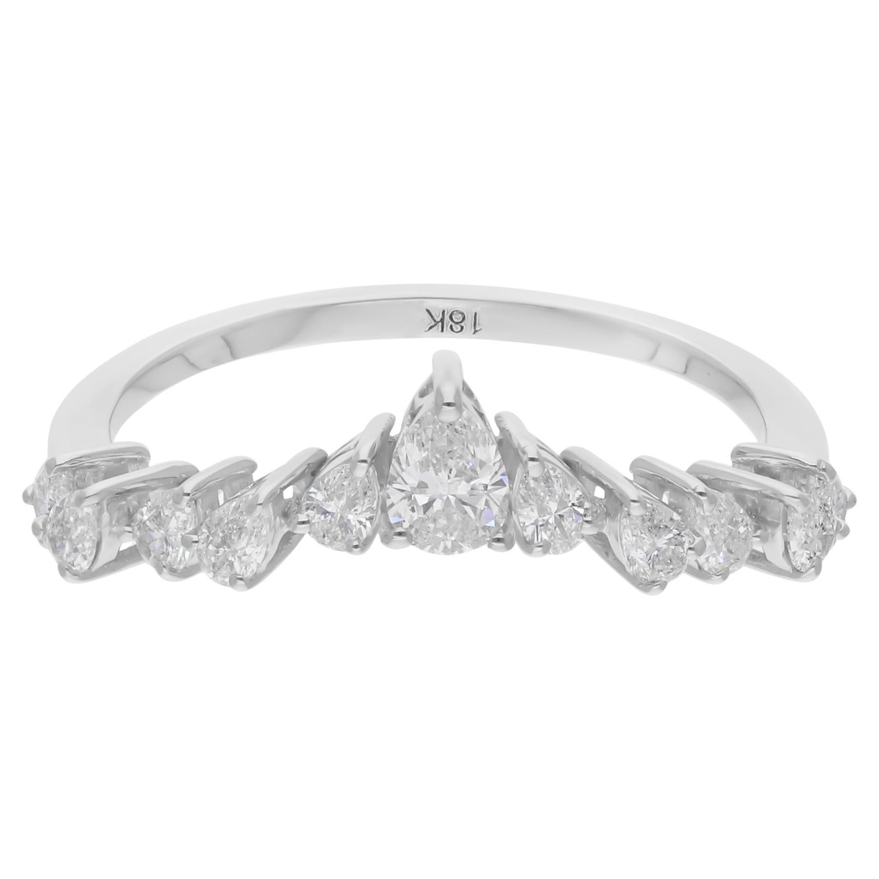 Real 0.61 Carat SI/H Pear Brilliant Cut Diamond Chevron Ring 18 Karat White Gold