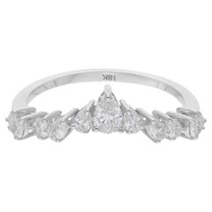 Real 0.61 Carat SI/H Pear Brilliant Cut Diamond Chevron Ring 18 Karat White Gold