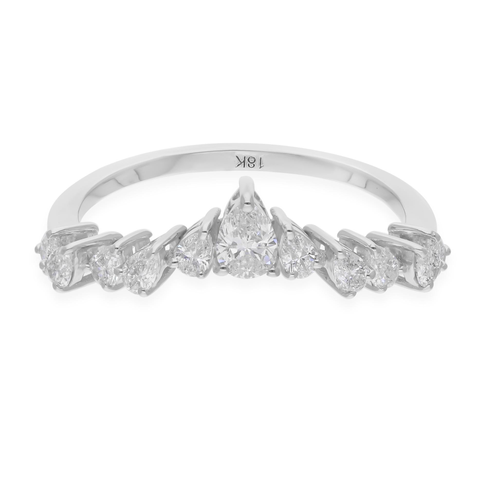 Real 0.61 Carat SI/H Pear Brilliant Cut Diamond Chevron Ring 18 Karat White Gold