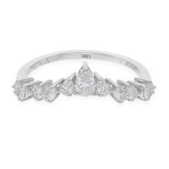 Real 0.61 Carat SI/H Pear Brilliant Cut Diamond Chevron Ring 18 Karat White Gold