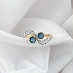 Real 0.62 Carat Blue Sapphire 0.35 Carat SI/H Diamond Ring 14 Karat Yellow Gold
