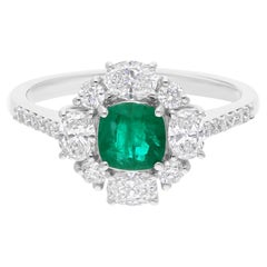 Real 0,62 Karat sambischer Smaragd 0,92 Karat SI/H Diamantring aus 18 Karat Weißgold