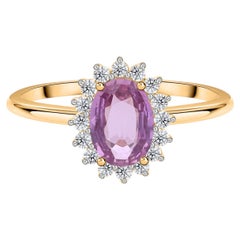 Real 0.63 Carat Pink Sapphire 0.13 Carat SI/H Diamond Ring 14 Karat Yellow Gold