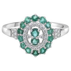 Real 0.65 Carat Zambian Emerald 0.15 Carat SI/H Diamond Ring 14 Karat White Gold