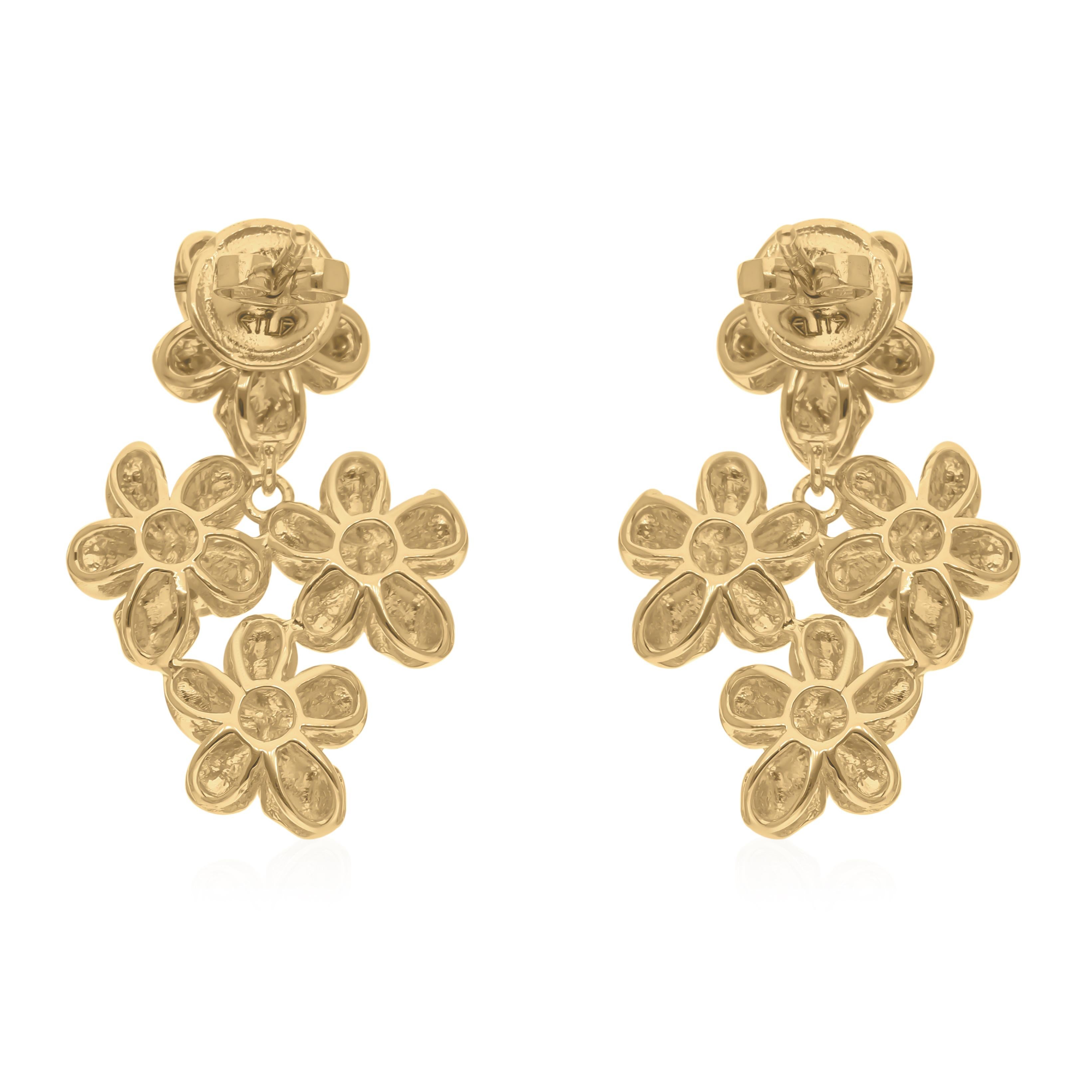 Echte 0,66 Karat SI Reinheit HI Farbe Diamant Blume Ohrringe 18 Karat Gelbgold Damen im Angebot