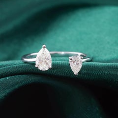 0.67 Ct Natural Diamond open Band Ring, 18K White Gold Handmade FIne Jewelry
