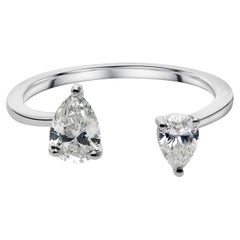 Real 0.67 Carat SI Clarity HI Color Pear Diamond Cuff Ring 18 Karat White Gold