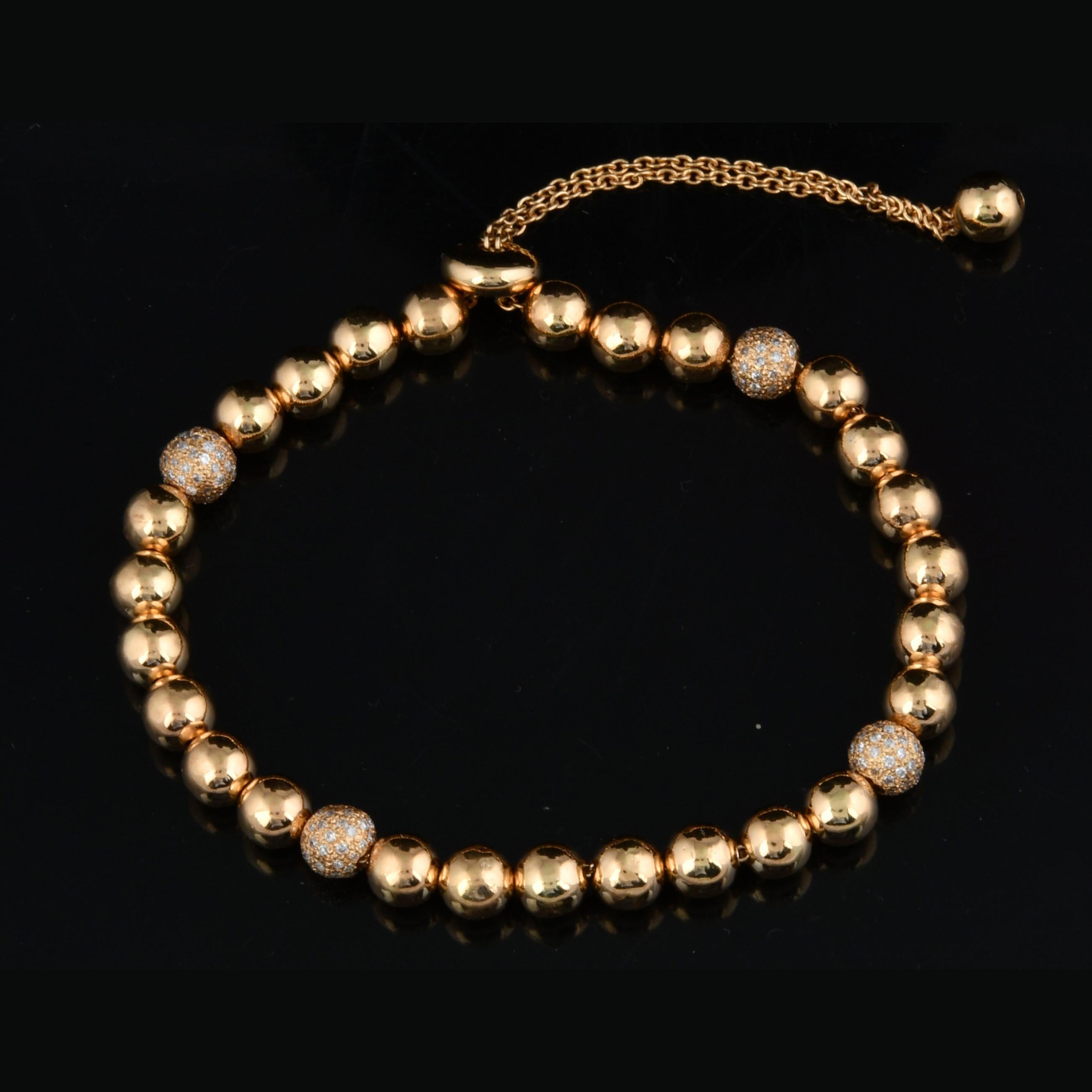 Real 0,70 Karat SI Klarheit HI Farbe Diamant 22k Gelbgold Perlen-Kugelarmband (Rundschliff) im Angebot