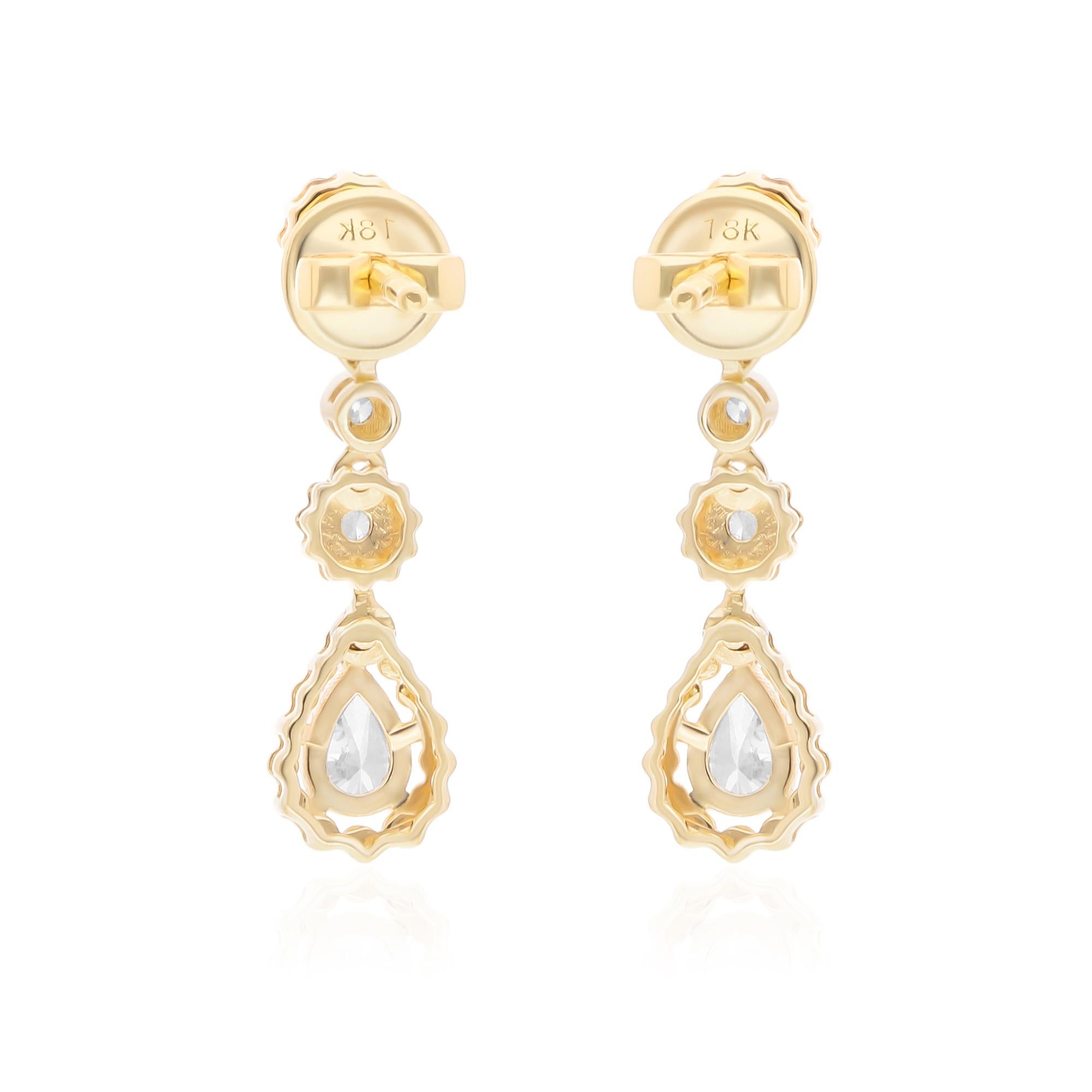 Real 0.71 Carat SI Clarity HI Color Diamond Dangle Earrings 18 Karat Yellow Gold In New Condition For Sale In Diera, Dubai