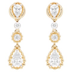 Real 0.71 Carat SI Clarity HI Color Diamond Dangle Earrings 18 Karat Yellow Gold