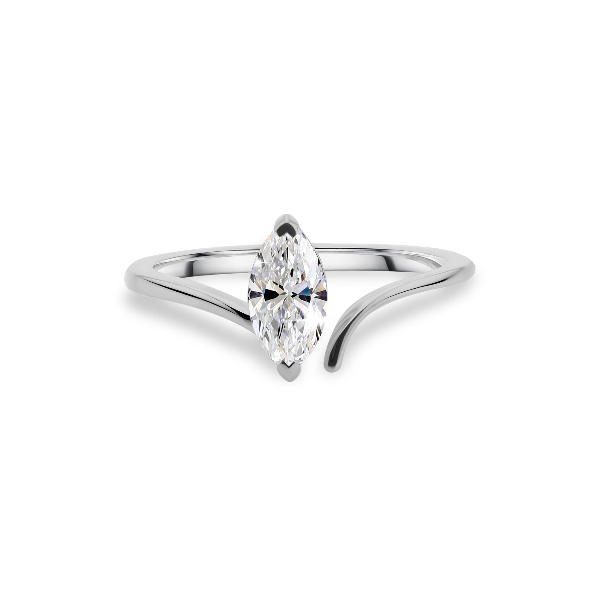 For Sale:  Real 0.71 Carat SI/H Solitaire Marquise Diamond Ring 14 Karat White Gold Jewelry
