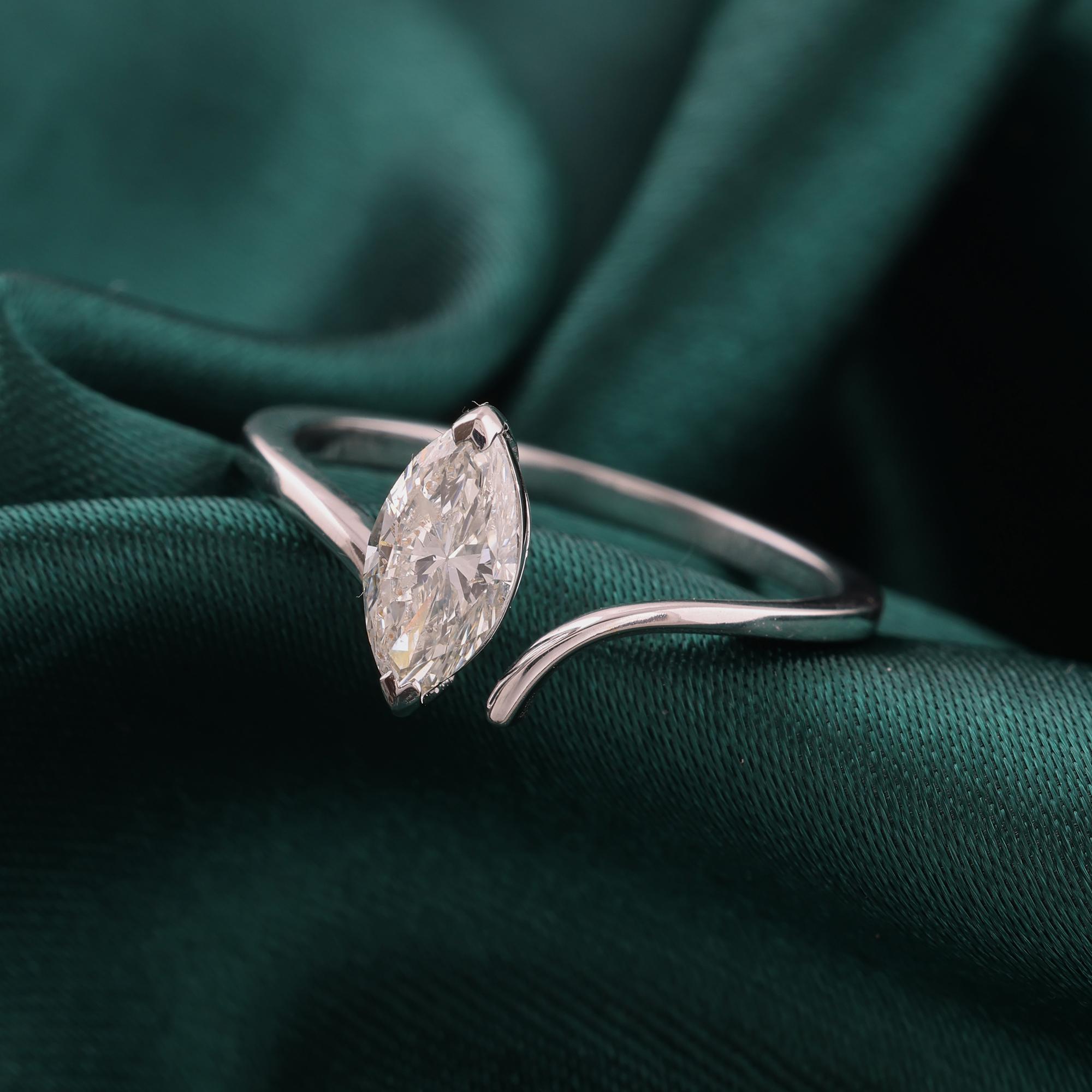 En venta: Anillo de diamantes marquesa con solitario SI/H de 0,71 quilates reales Joyas de oro blanco de 18 quilates  2