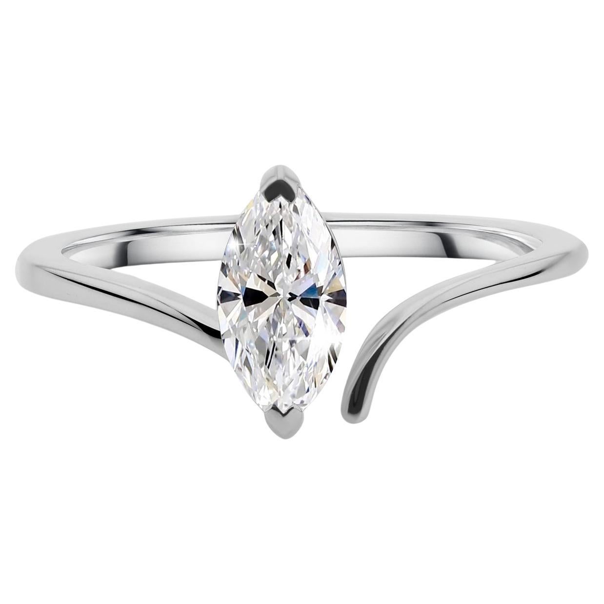 Real 0.71 Carat SI/H Solitaire Marquise Diamond Ring 18 Karat White Gold Jewelry