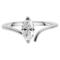 Real 0.71 Carat SI/H Solitaire Marquise Diamond Ring 18 Karat White Gold Jewelry
