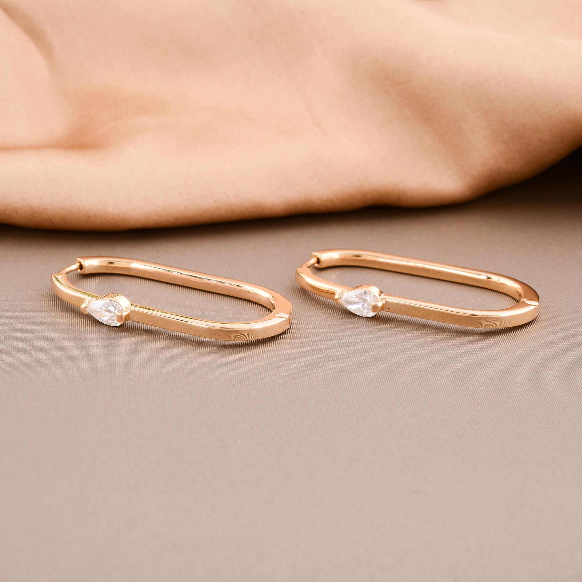 Modern Real 0.71 Carat Solitaire Pear Shape Diamond Hoop Earrings 18 Karat Yellow Gold For Sale