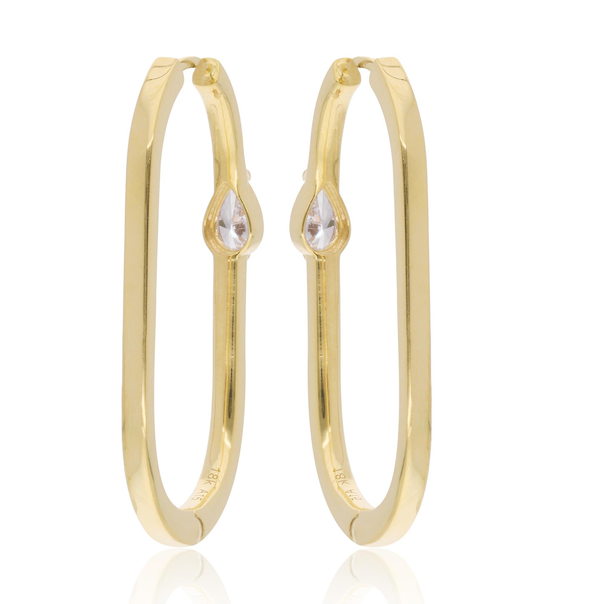 Women's Real 0.71 Carat Solitaire Pear Shape Diamond Hoop Earrings 18 Karat Yellow Gold For Sale