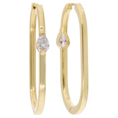 Real 0.71 Carat Solitaire Pear Shape Diamond Hoop Earrings 18 Karat Yellow Gold